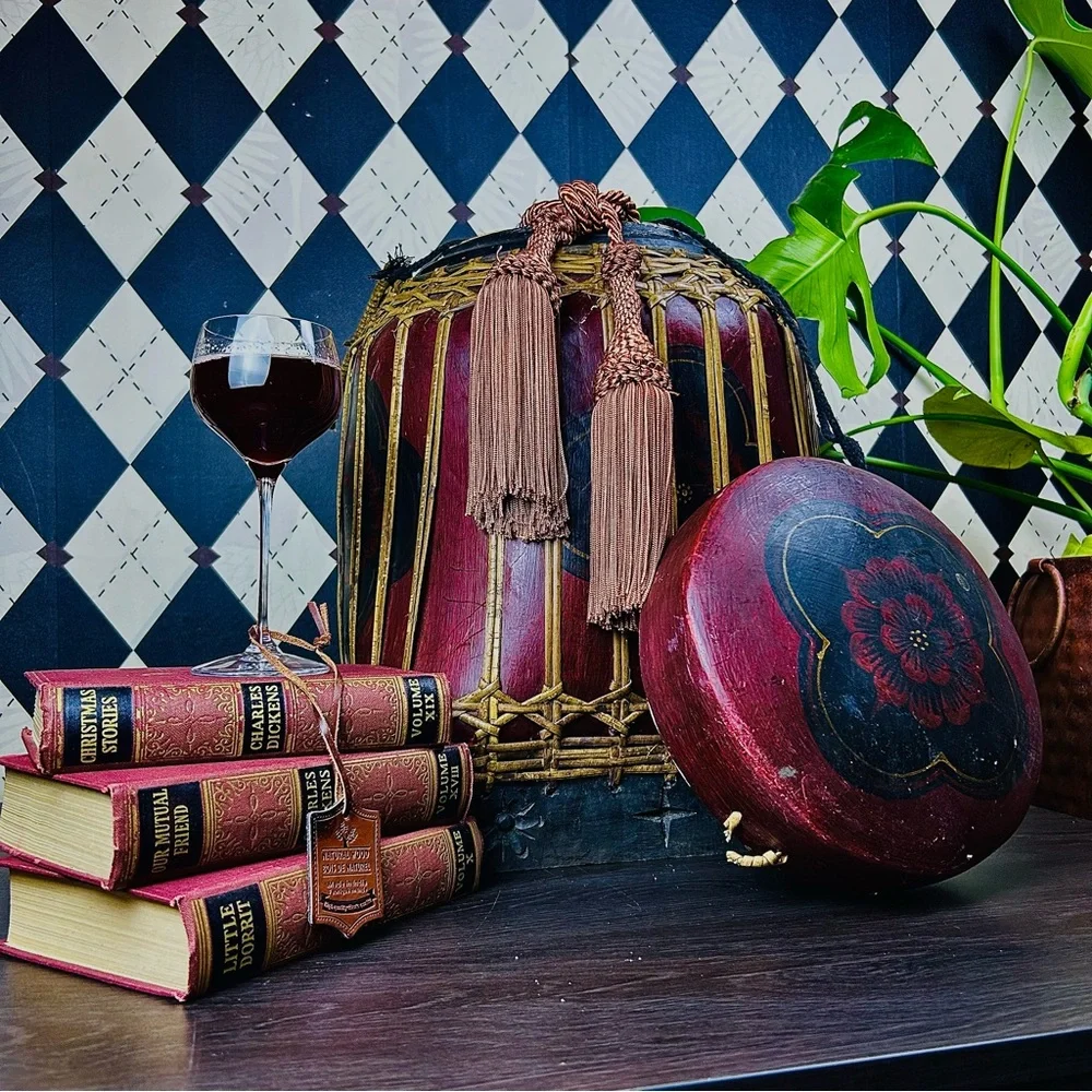 Large 18” Burmese‎ Lacquer Rice Basket, Lidded Bamboo Vessel Vintage Collectible
